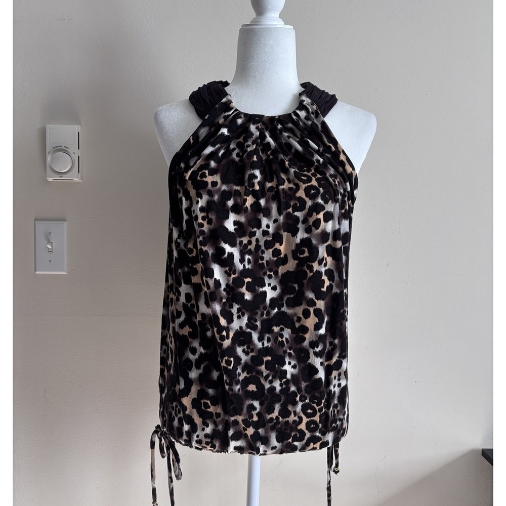 St John Womens Small Sleeveless Top Leopard Animalā Print Stretchy Party